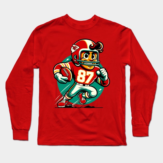 Travis Kelce Cartoon Long Sleeve T-Shirt by Yopi